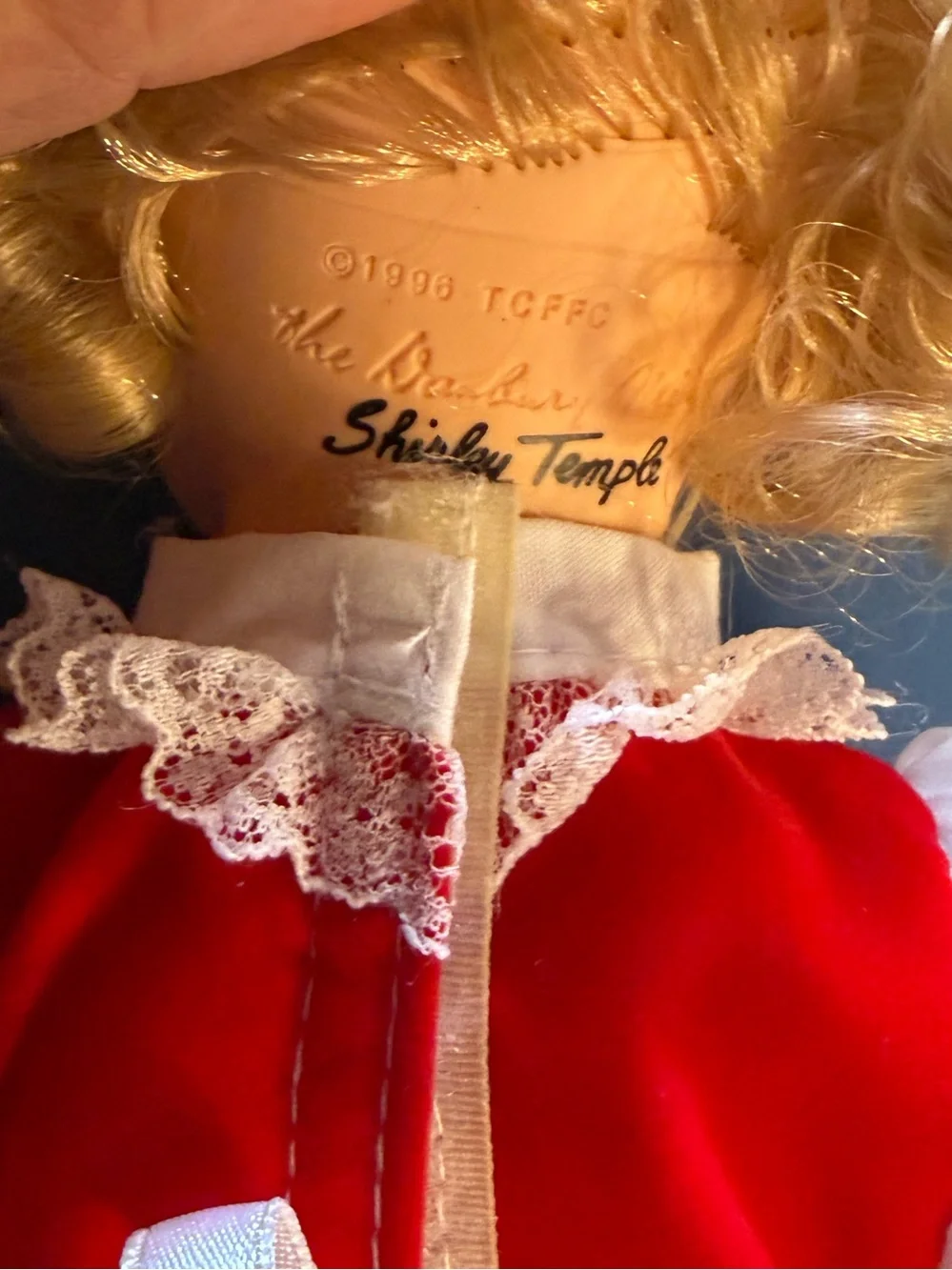 Blonde Doll in Red & White Country Dress with Straw Hat